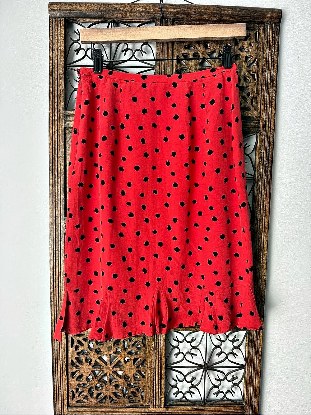 Ann May Silk Red & Black Polka Dot Skirt